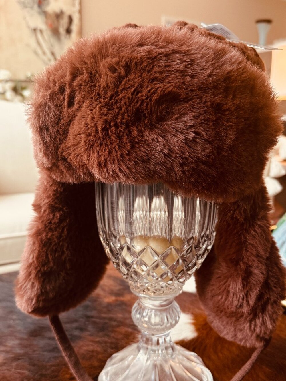 ALEXIS BENDEL DARK BROWN FAUX FUR TRAPPER HAT - Unisex